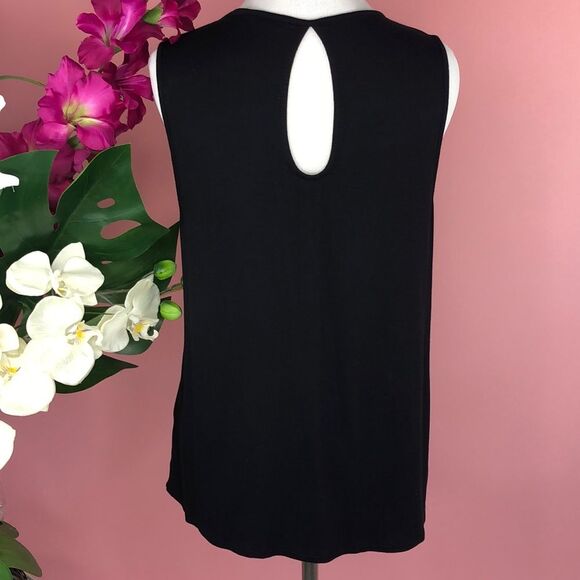 Guess Black Beaded Scoop Neck Sleeveless Keyhole Tank Top S/M - Picture 3 of 11